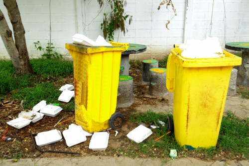 Residential area in Golders Green with waste bins for recycling